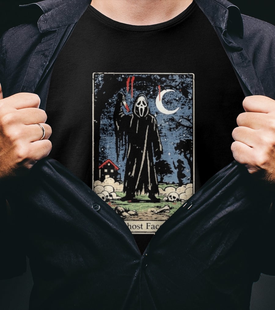 Ghost Face Scream Changes Tarot Card Crossover Halloween Horror Villain T-Shirt