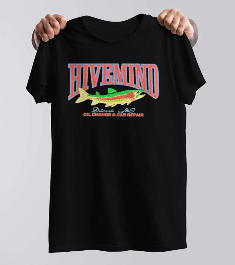Hivemind Oil Change And Car Repair French Terry Stitched Fish T-Shirt