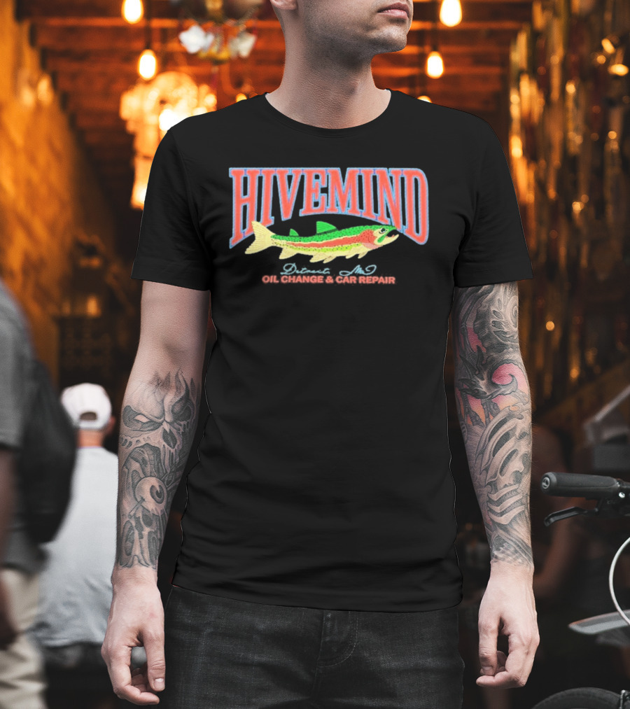 Hivemind Oil Change And Car Repair French Terry Stitched Fish T-Shirt