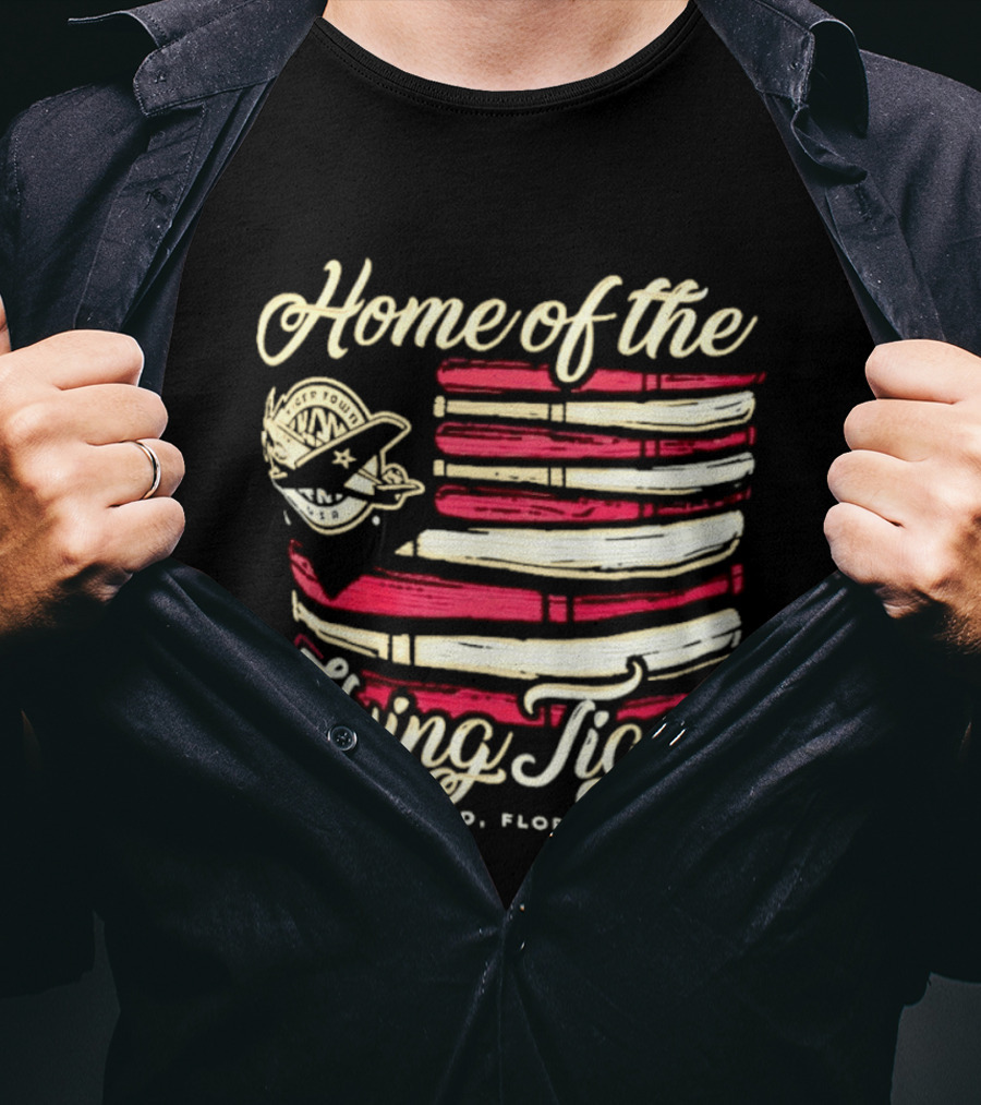 Home Of The Flying Tigers Lakeland Florida Baseball Flag T-Shirt