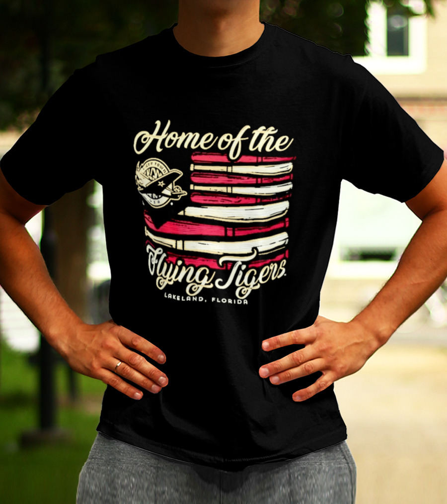 Home Of The Flying Tigers Lakeland Florida Baseball Flag T-Shirt
