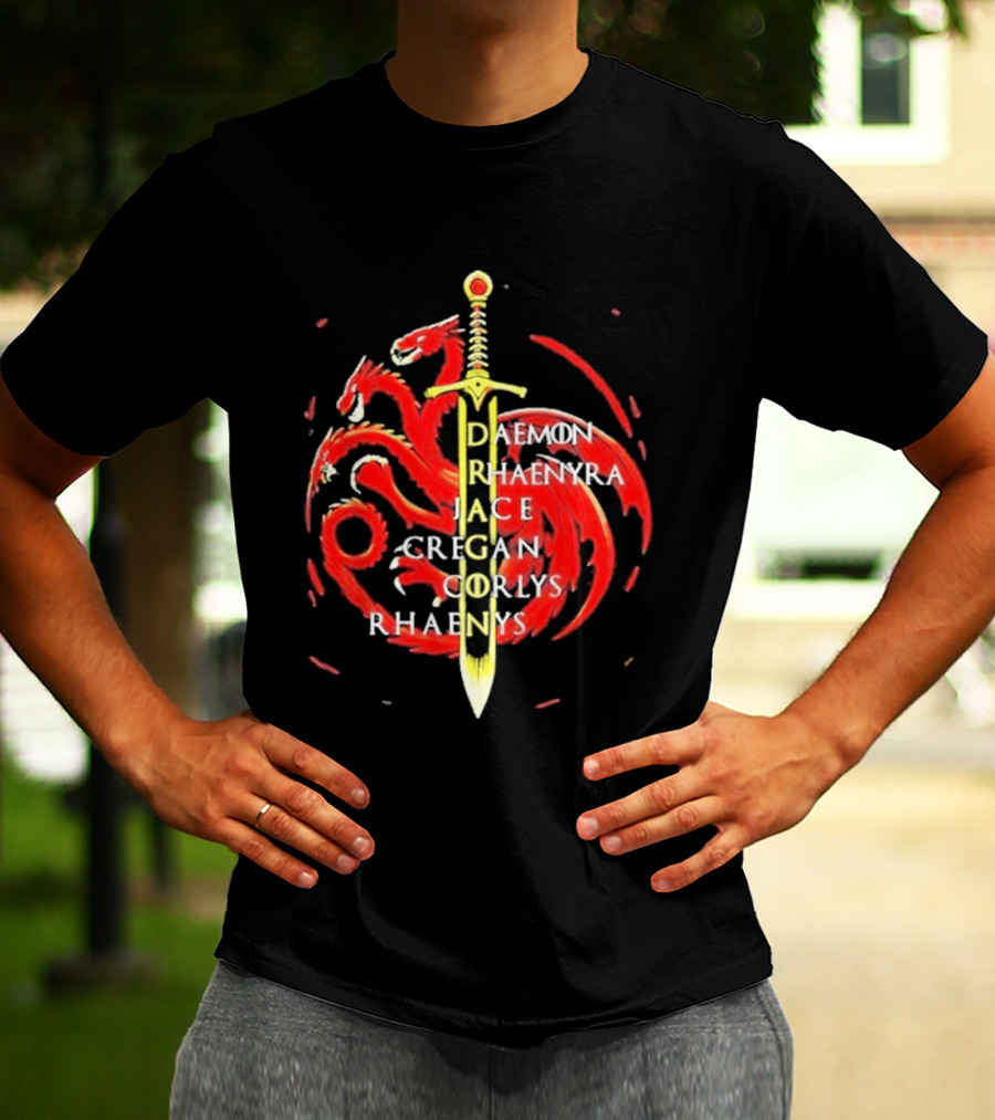 Daemon Rhaenyra Jace Cregan Corlys Rhaenys Dragon Sword Emblem The Reel Rejects T-Shirt