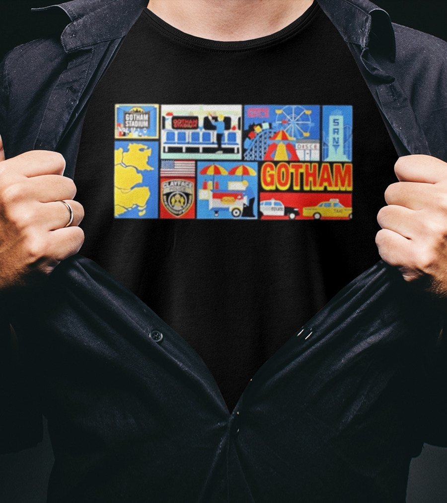 Gotham Stadium Clayface Gotham City Amusement Park Taxi T-Shirt