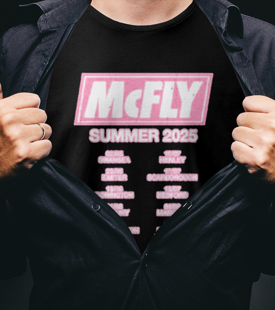 McFly Summer 2025 Tour Dates Swansea Exeter Donington Tetbury Southampton Henley Scarborough Bedford Margate Norwich T-Shirt