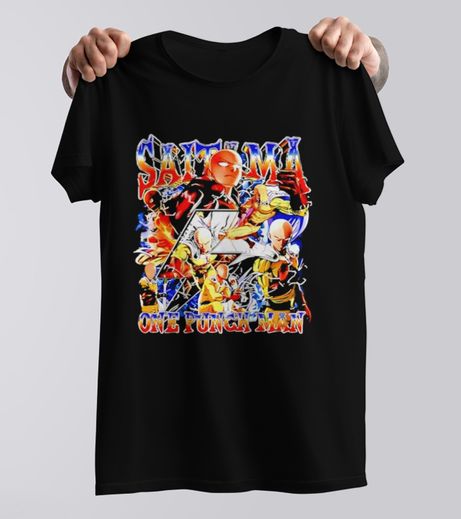 Saitama One Punch Man Anime Manga Superhero Action Pose Compilation T-Shirt