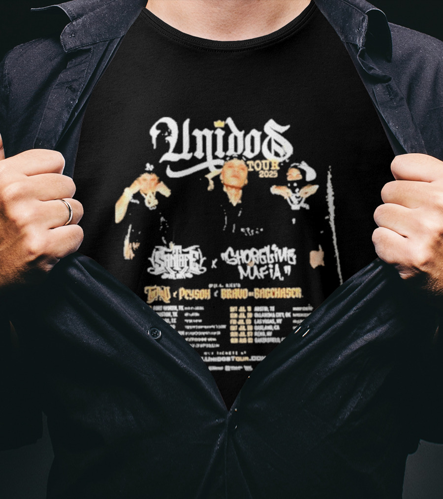 Unidos Tour 2025 Santa Fe Klan Shoreline Mafia Tour Dates Kelvin Azari Beni Fnt GeraMX Scarface T-Shirt
