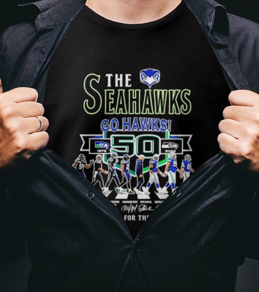 The Seahawks Go Hawks 50th Anniversary Thank You For The Memories 1976 2026 Signatures T-Shirt