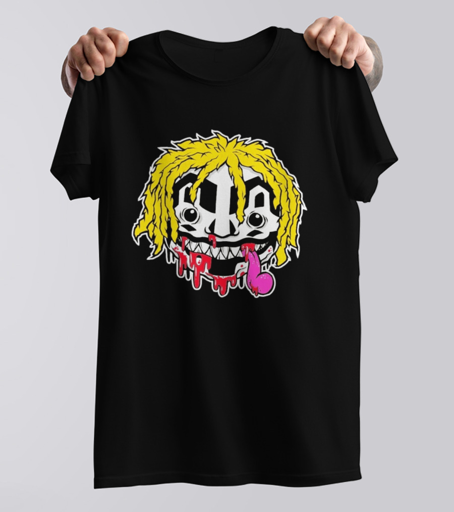 Ouija Macc Iveka Glob Dripping Smiley Face Yellow Hair Pink Tongue T-Shirt