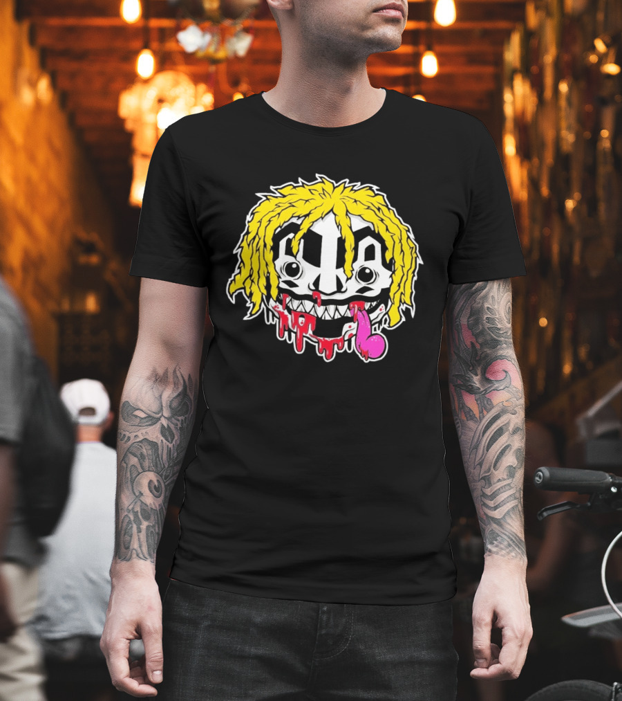 Ouija Macc Iveka Glob Dripping Smiley Face Yellow Hair Pink Tongue T-Shirt