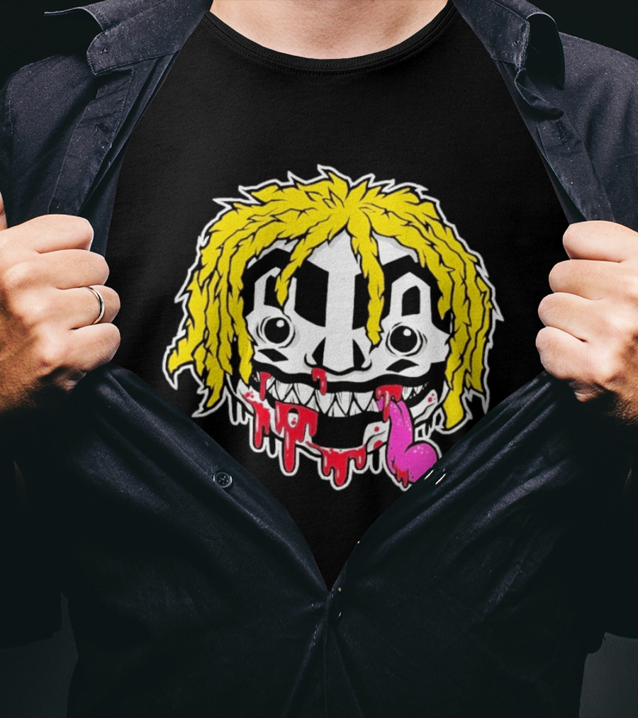Ouija Macc Iveka Glob Dripping Smiley Face Yellow Hair Pink Tongue T-Shirt