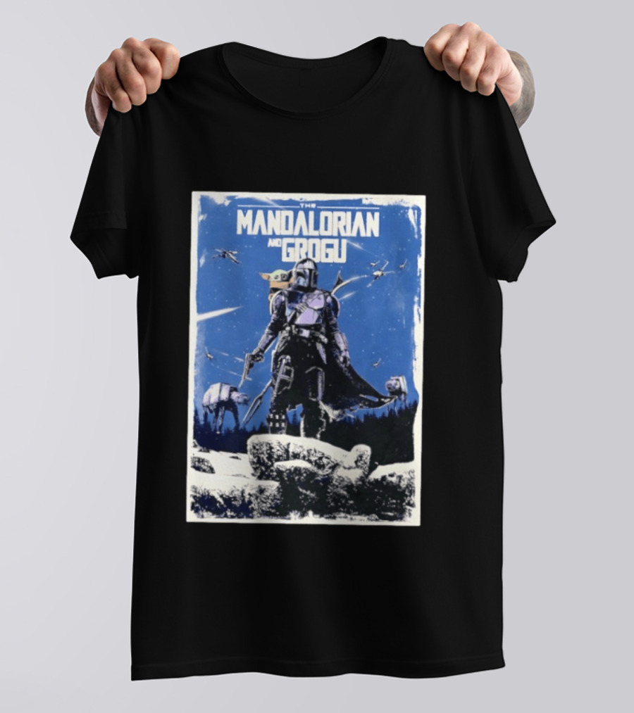 The Mandalorian And Grogu Star Wars Baby Yoda Scene With AT AT And X Wings T-Shirt