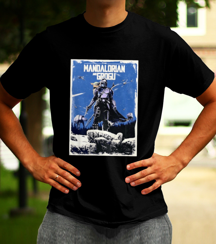 The Mandalorian And Grogu Star Wars Baby Yoda Scene With AT AT And X Wings T-Shirt
