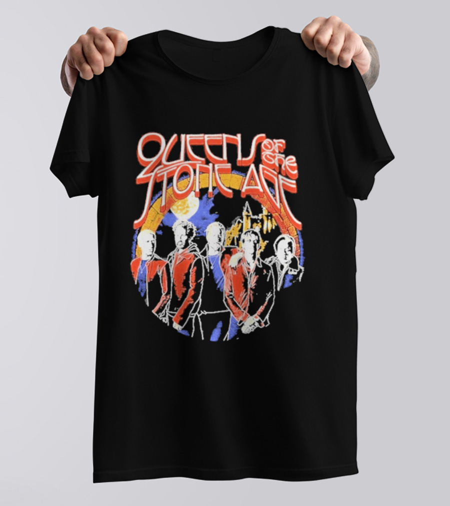 Queens Of The Stone Age Band Silhouette Vintage Rainbow Circle T-Shirt