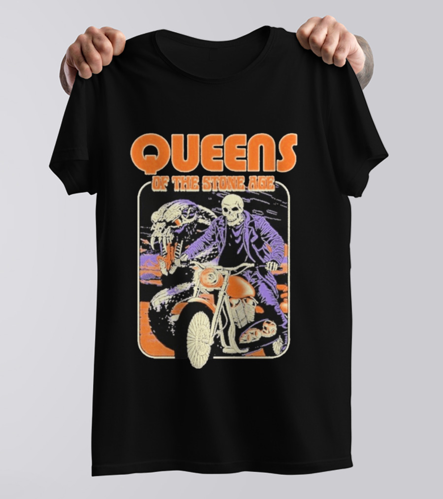 Queens Of The Stone Age Skeleton Rider Snake Motorcycle Adventure T-Shirt