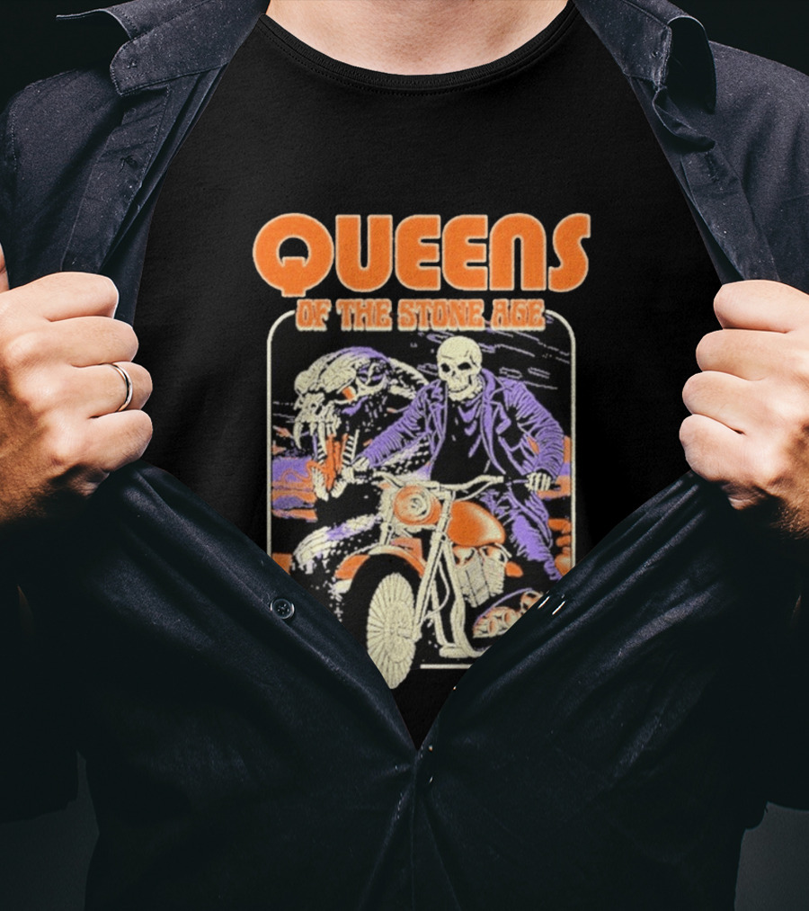 Queens Of The Stone Age Skeleton Rider Snake Motorcycle Adventure T-Shirt