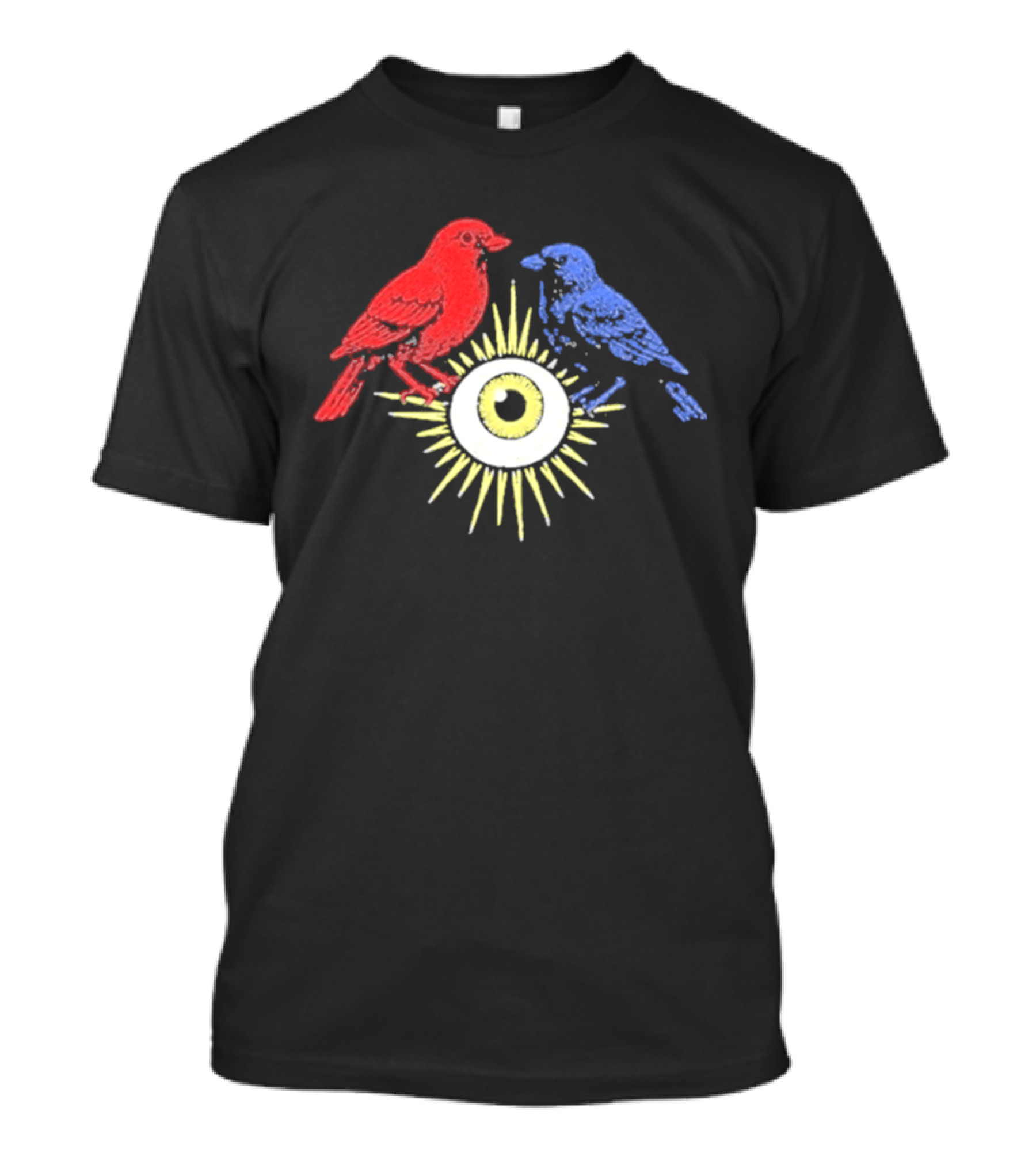 Upchurch Creeker III Red Blue Birds Sun Eye Motif T-Shirt