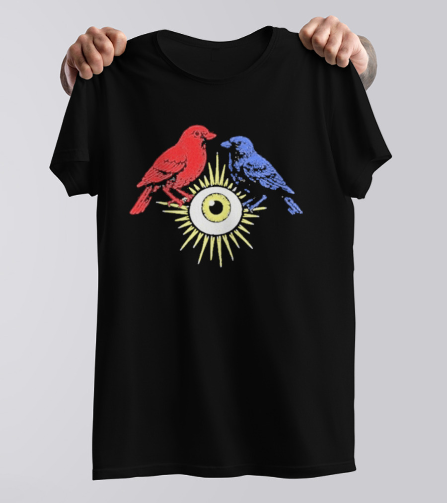 Upchurch Creeker III Red Blue Birds Sun Eye Motif T-Shirt