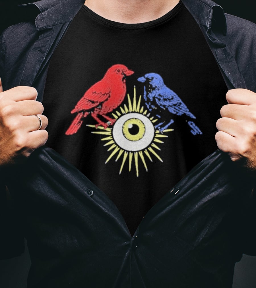 Upchurch Creeker III Red Blue Birds Sun Eye Motif T-Shirt