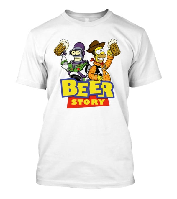 Bender Homer Simpson Beer Story Futurama Buzz Lightyear Woody T-Shirt