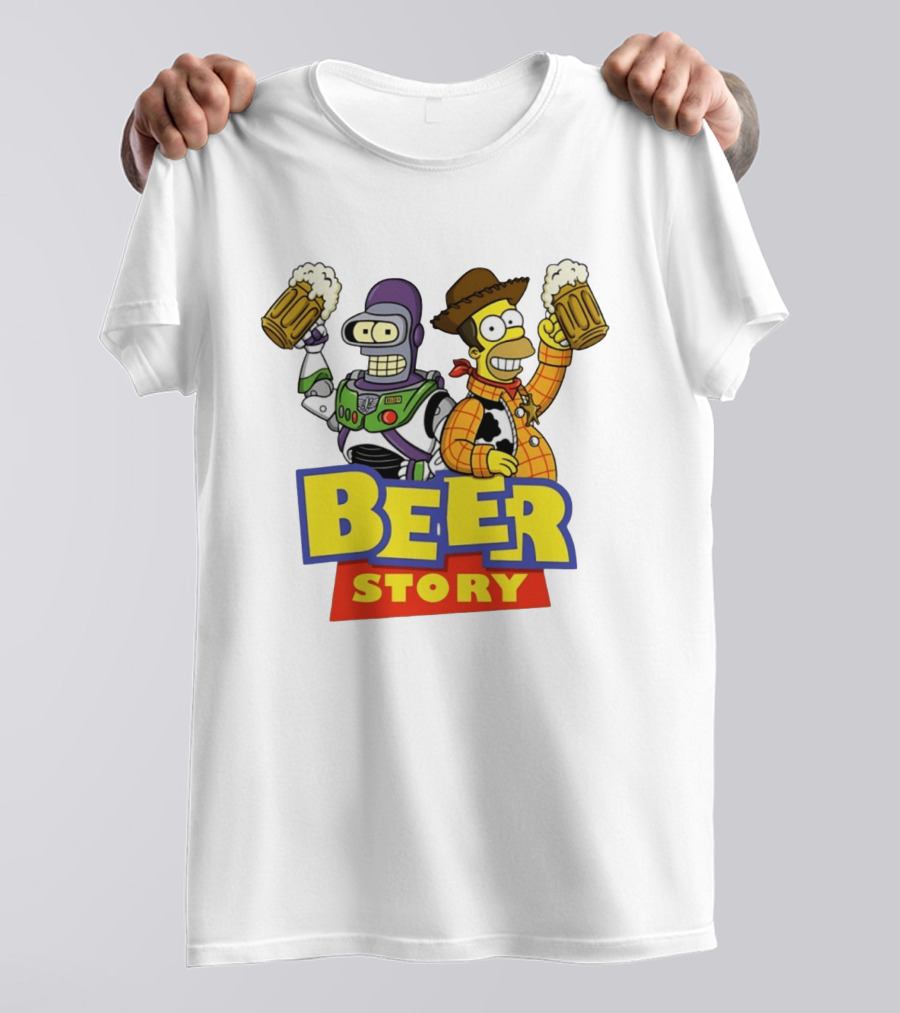 Bender Homer Simpson Beer Story Futurama Buzz Lightyear Woody T-Shirt