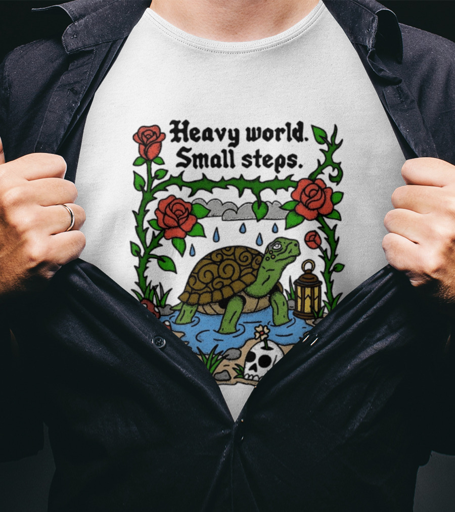 Heavy World Small Steps Turtle Lantern Roses T-Shirt