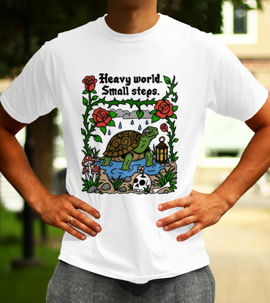 Heavy World Small Steps Turtle Lantern Roses T-Shirt
