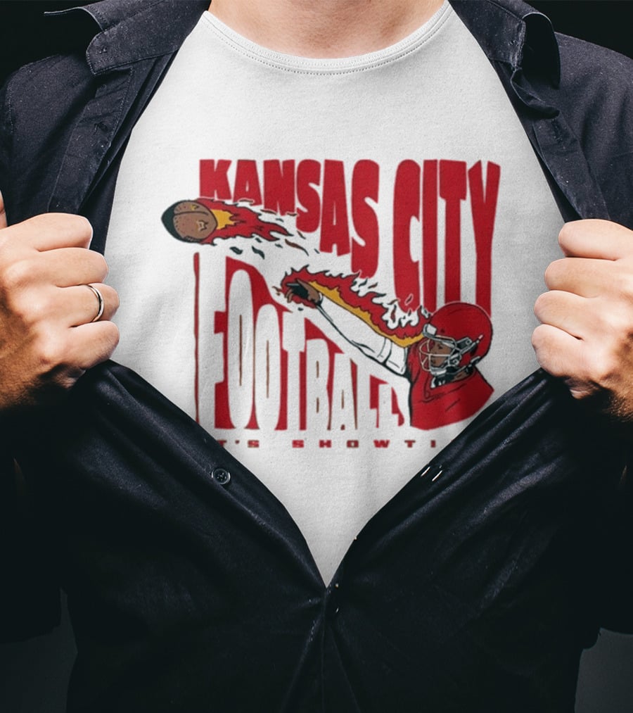 Kansas City Football It's Showtime Quarterback Fireball Pass T-Shirt