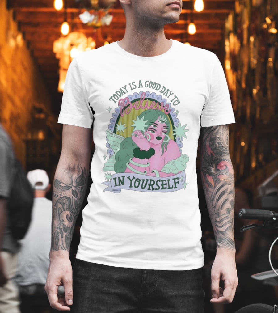 Today Is A Good Day To Believe In Yourself Celestial Character With Wings And Stars T-Shirt
