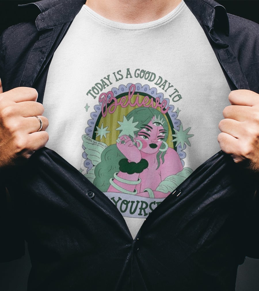 Today Is A Good Day To Believe In Yourself Celestial Character With Wings And Stars T-Shirt