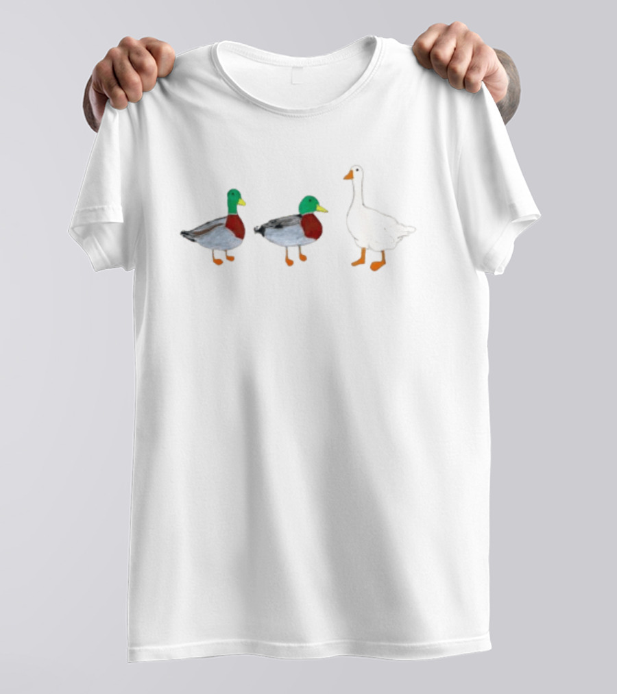Two Mallard Ducks And A White Goose Duck Wildlife Scene T-Shirt