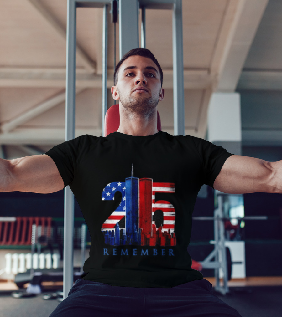 25th Anniversary Remember Twin Towers American Flag T-Shirt