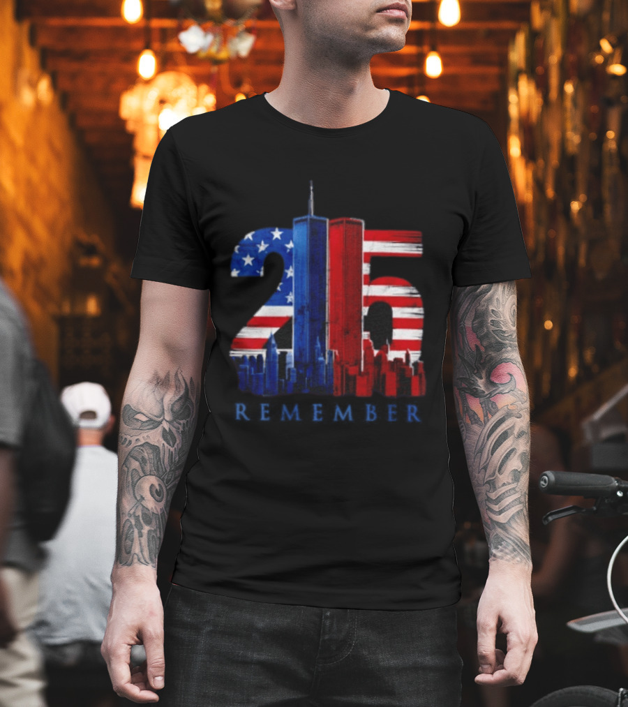 25th Anniversary Remember Twin Towers American Flag T-Shirt