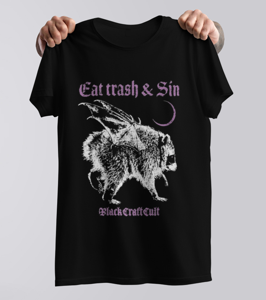 Blackcraftcult Cat Trash And Sin Raccoon Wings Moon T-Shirt