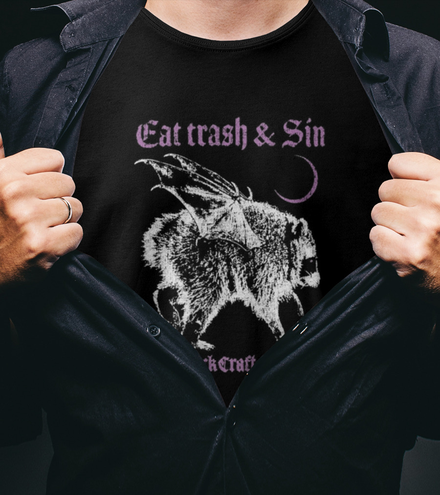 Blackcraftcult Cat Trash And Sin Raccoon Wings Moon T-Shirt
