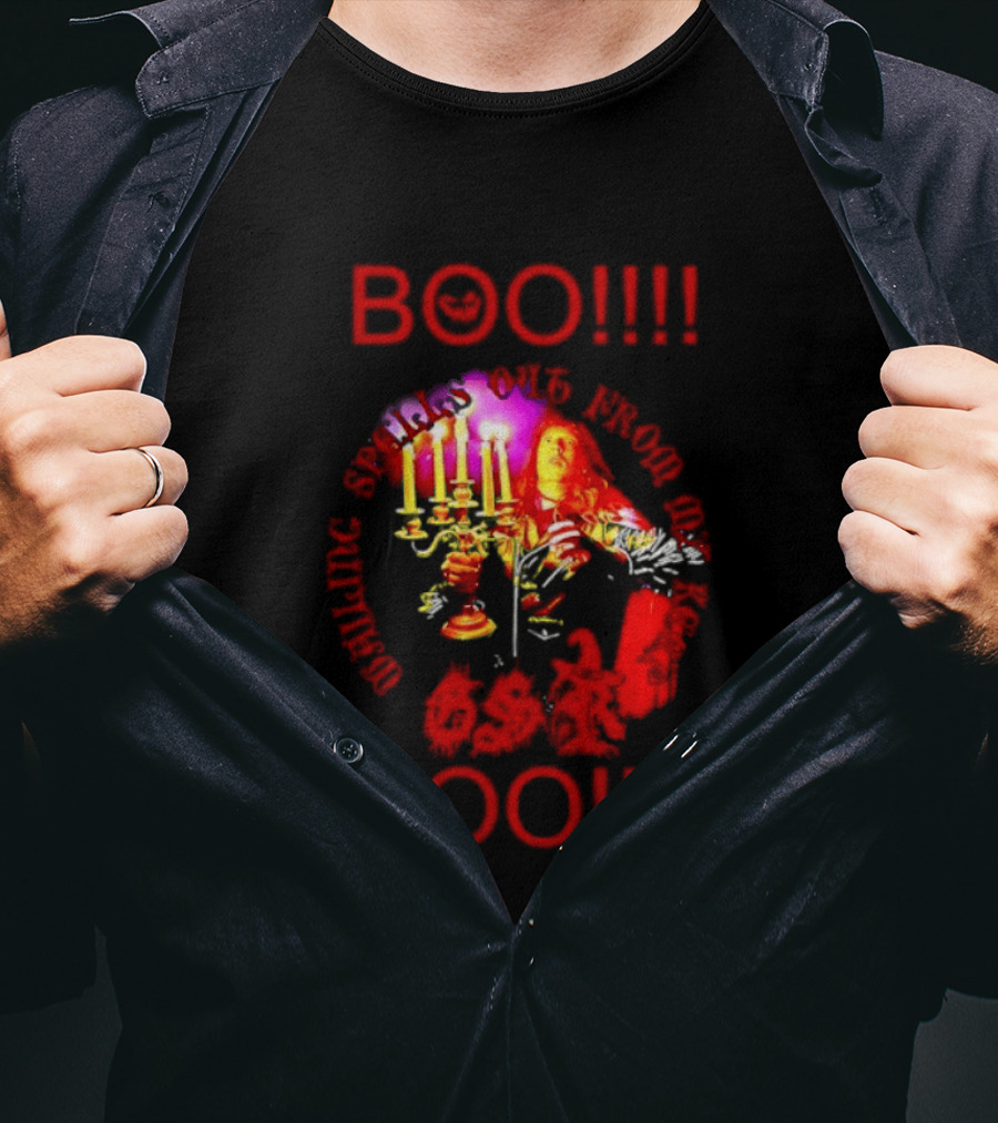 BOO Wailing Spells Out From My Keep Boo Candelabra Portrait Halloween T-Shirt
