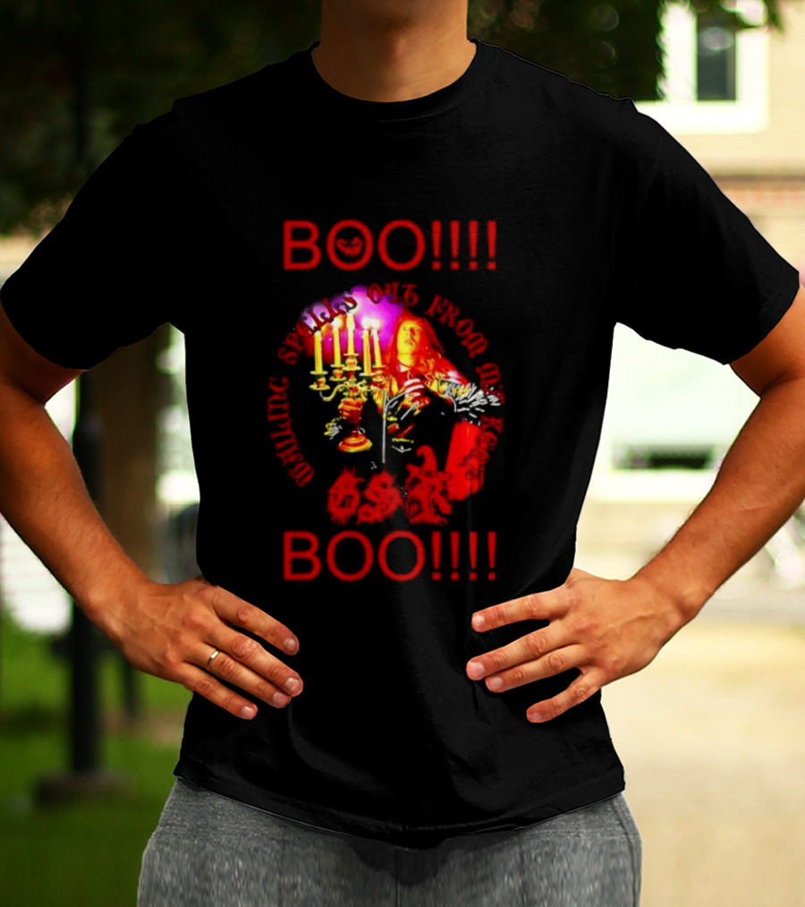 BOO Wailing Spells Out From My Keep Boo Candelabra Portrait Halloween T-Shirt