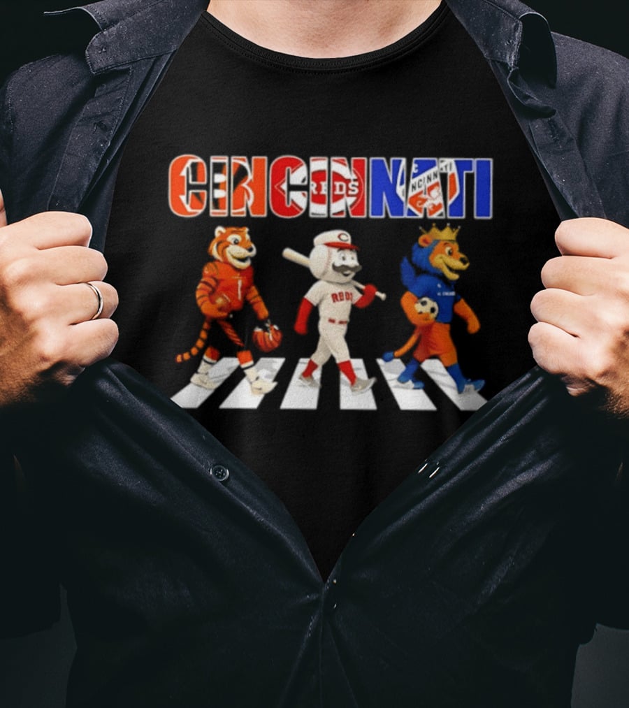 Cincinnati Reds Bengals Lions Mascots Abbey Road 2026 T-Shirt