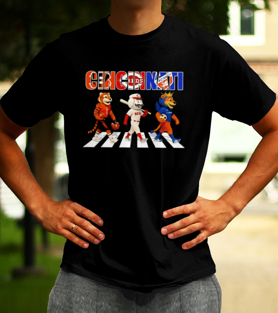 Cincinnati Reds Bengals Lions Mascots Abbey Road 2026 T-Shirt
