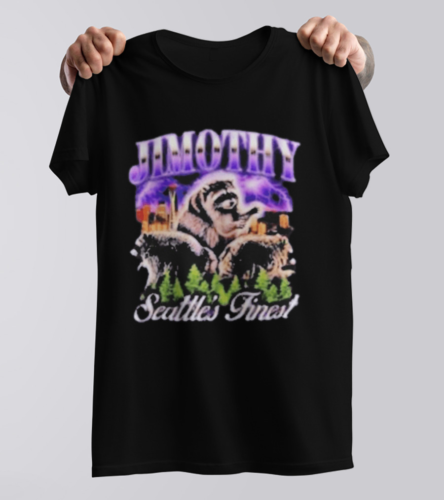 Jimothy Raccoon Seattle Skyline Adventure Forest Scene T-Shirt