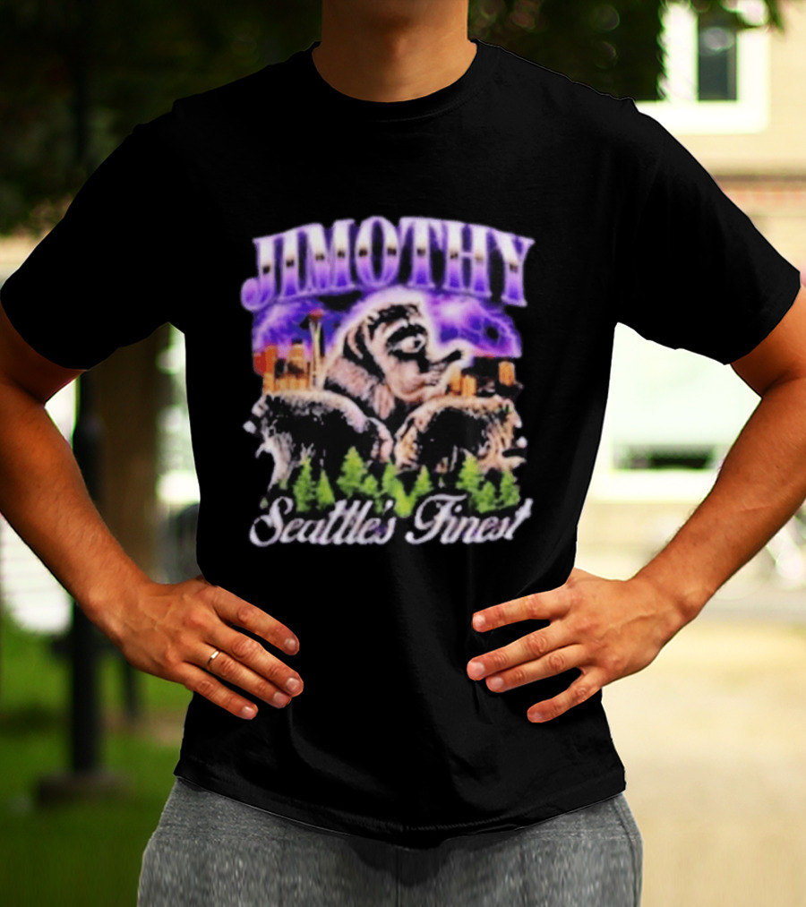 Jimothy Raccoon Seattle Skyline Adventure Forest Scene T-Shirt