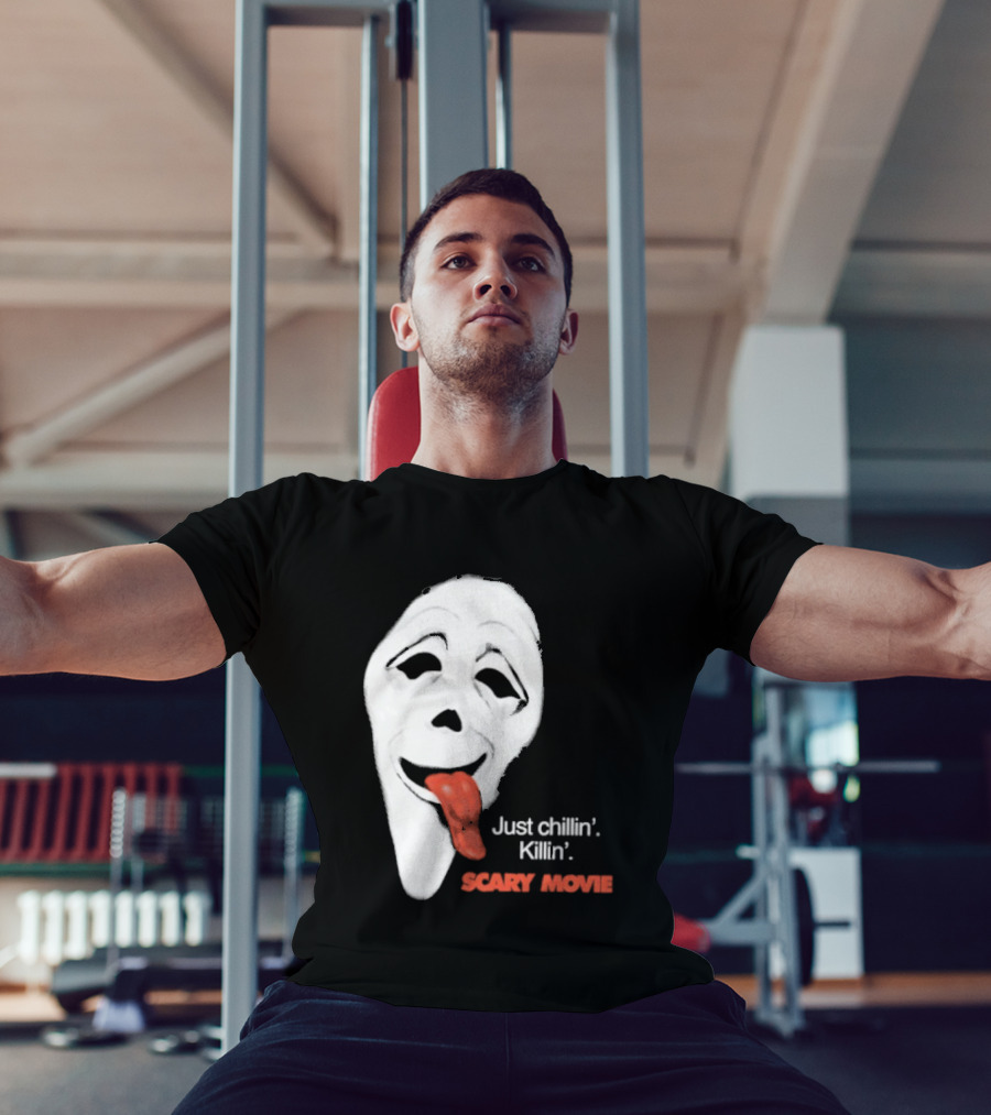 Just Chillin' Killin' Scary Movie Ghostface Mask With Red Tongue T-Shirt