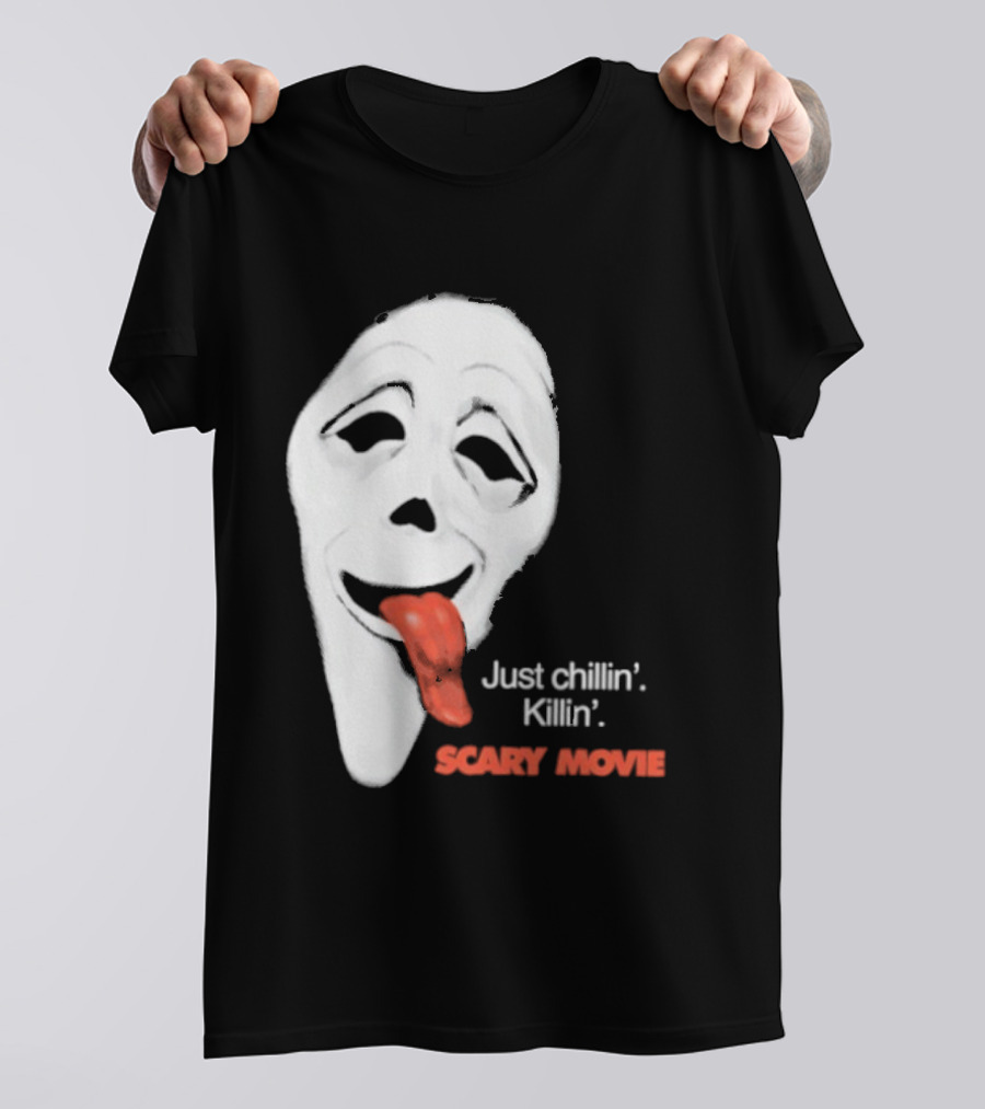 Just Chillin' Killin' Scary Movie Ghostface Mask With Red Tongue T-Shirt
