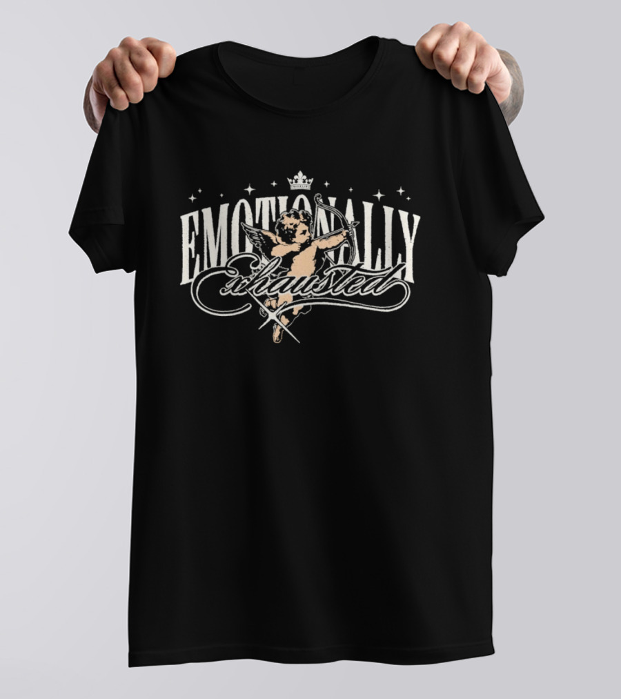 Emotionally Exhausted Cupid Angel With Crown And Stars T-Shirt