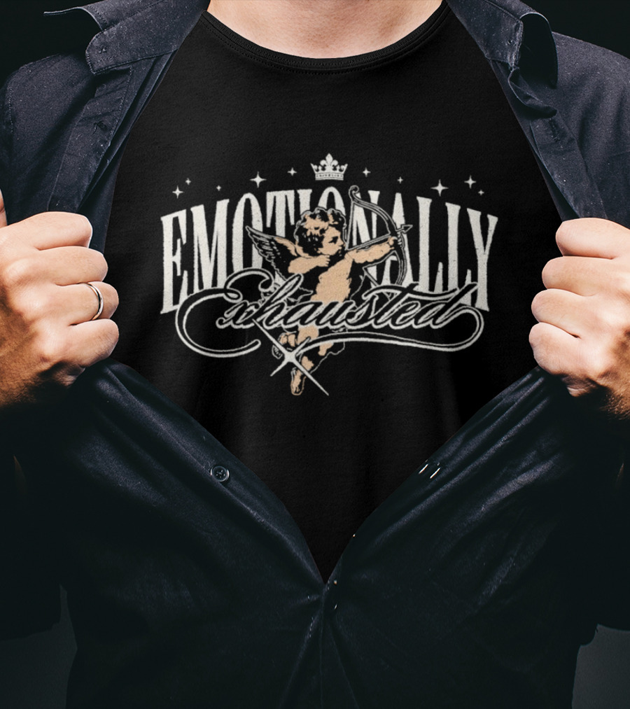 Emotionally Exhausted Cupid Angel With Crown And Stars T-Shirt