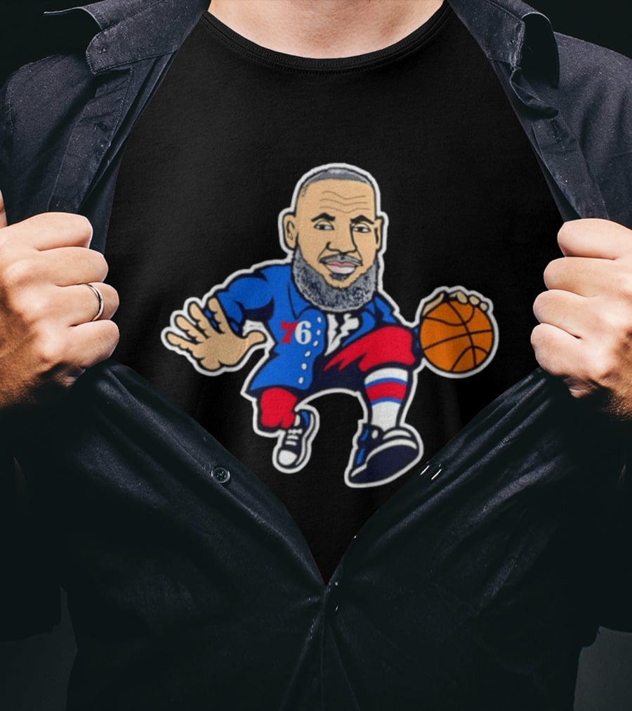 LeBron James Philadelphia Sixers Cartoon Basketball Player With Number 76 T-Shirt