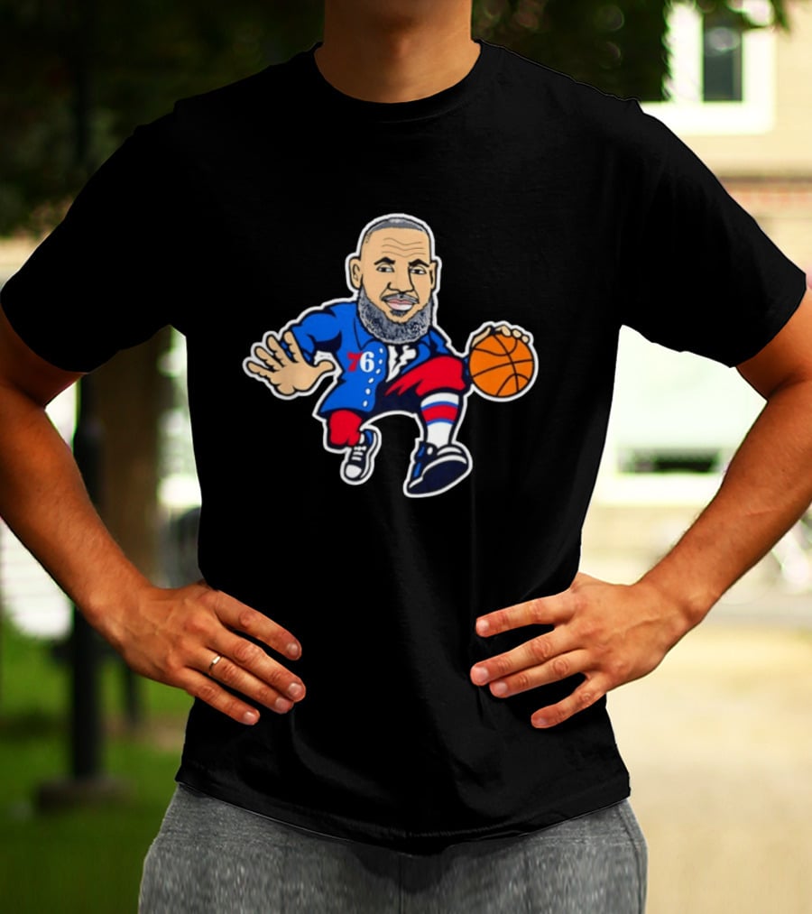 LeBron James Philadelphia Sixers Cartoon Basketball Player With Number 76 T-Shirt