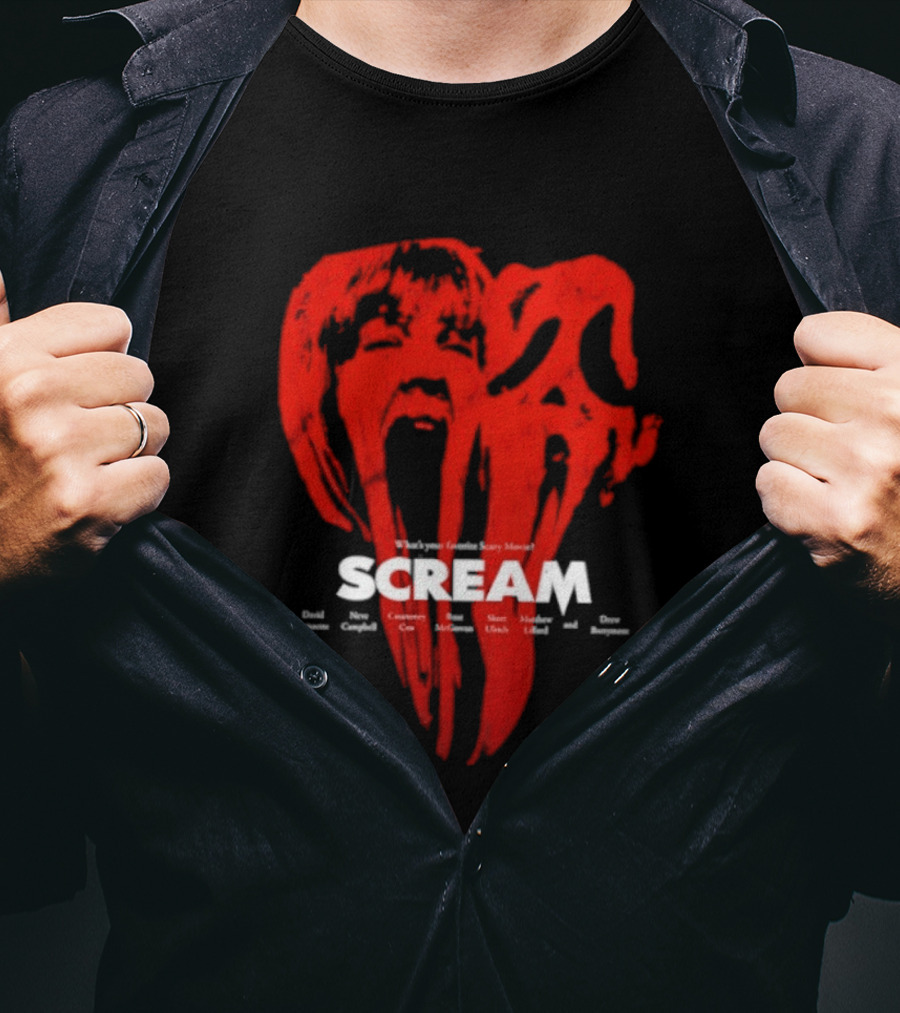 Scream What Is Your Favorite Scary Movie Blood Mask Painting T-Shirt
