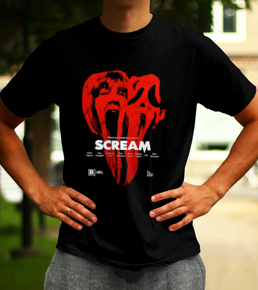 Scream What Is Your Favorite Scary Movie Blood Mask Painting T-Shirt