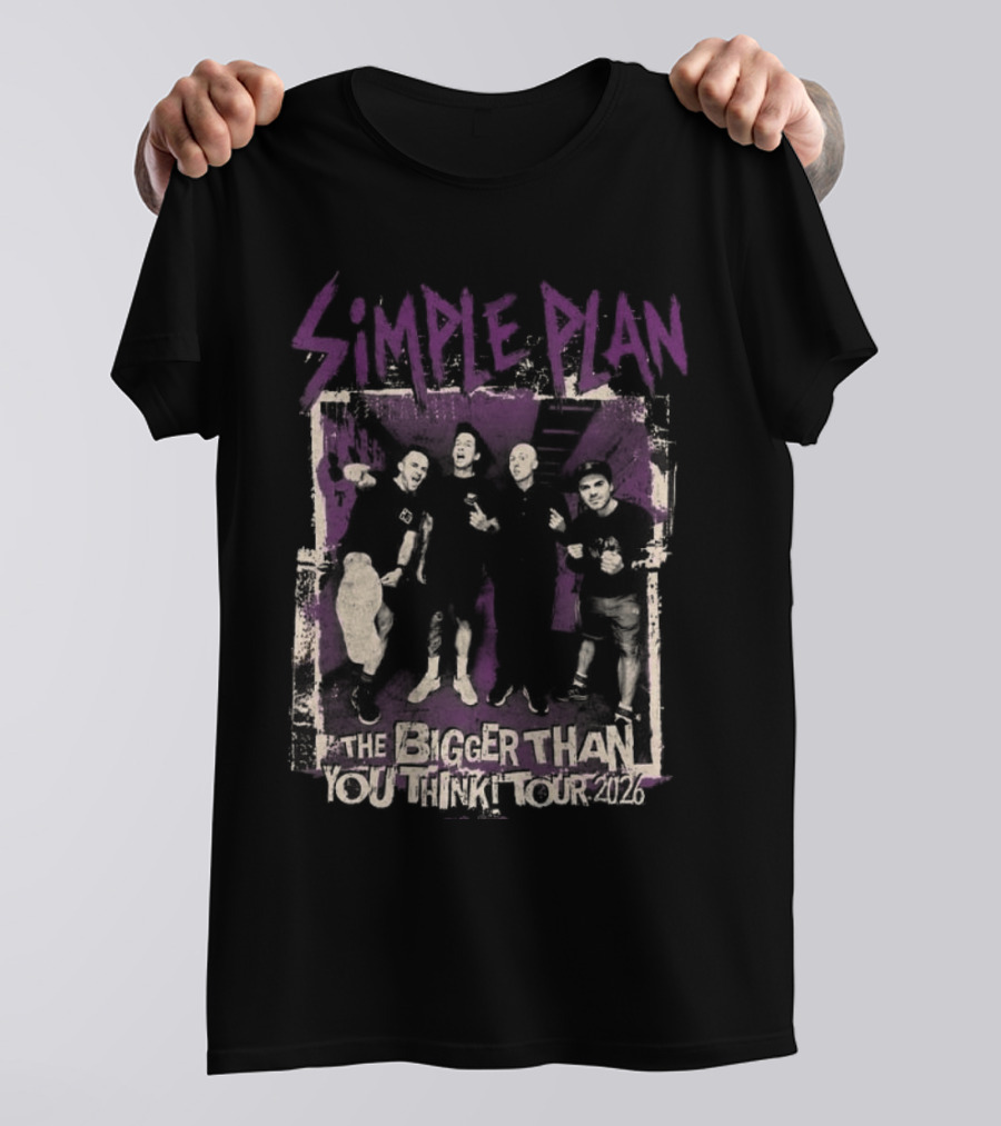 Simple Plan The Bigger Than You Think Tour 2026 The Sequel Band Photo Cities List T-Shirt