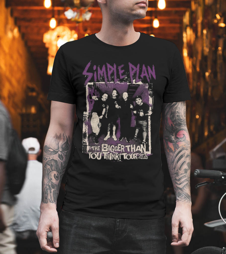 Simple Plan The Bigger Than You Think Tour 2026 The Sequel Band Photo Cities List T-Shirt